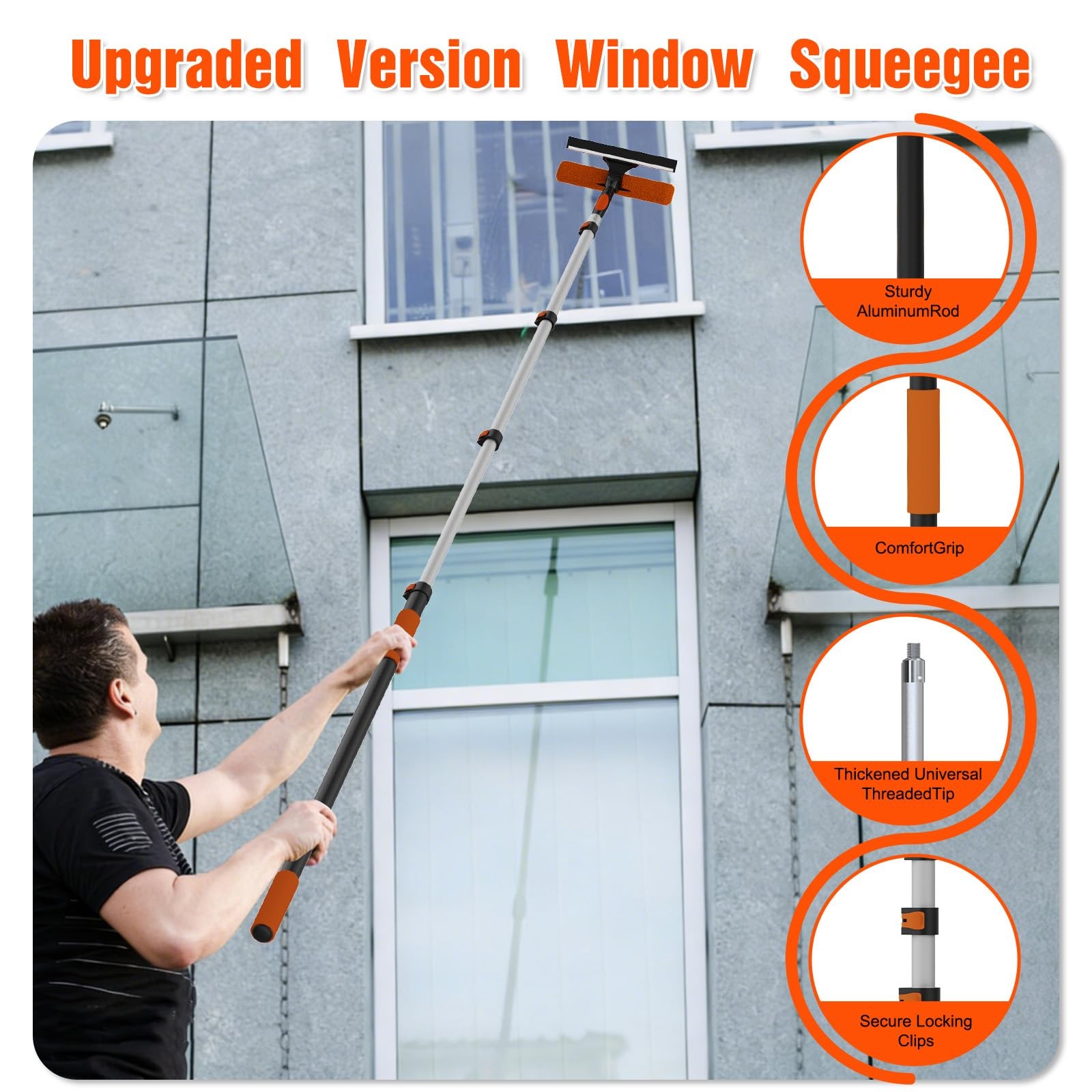 25FT Reach Window Squeegee Kit with Extension Pole, 2-in-1 Professional Washe…