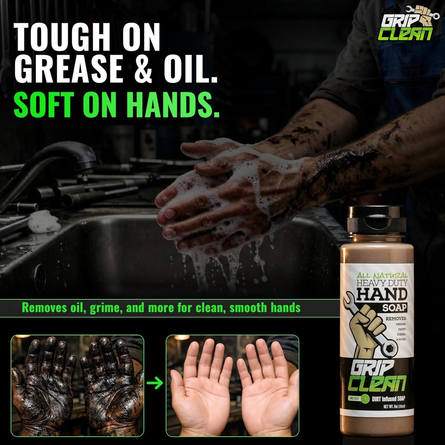 Heavy Duty Citrus Hand Cleaner – Pumice & Clay-Infused, 8 oz for Mechanics
