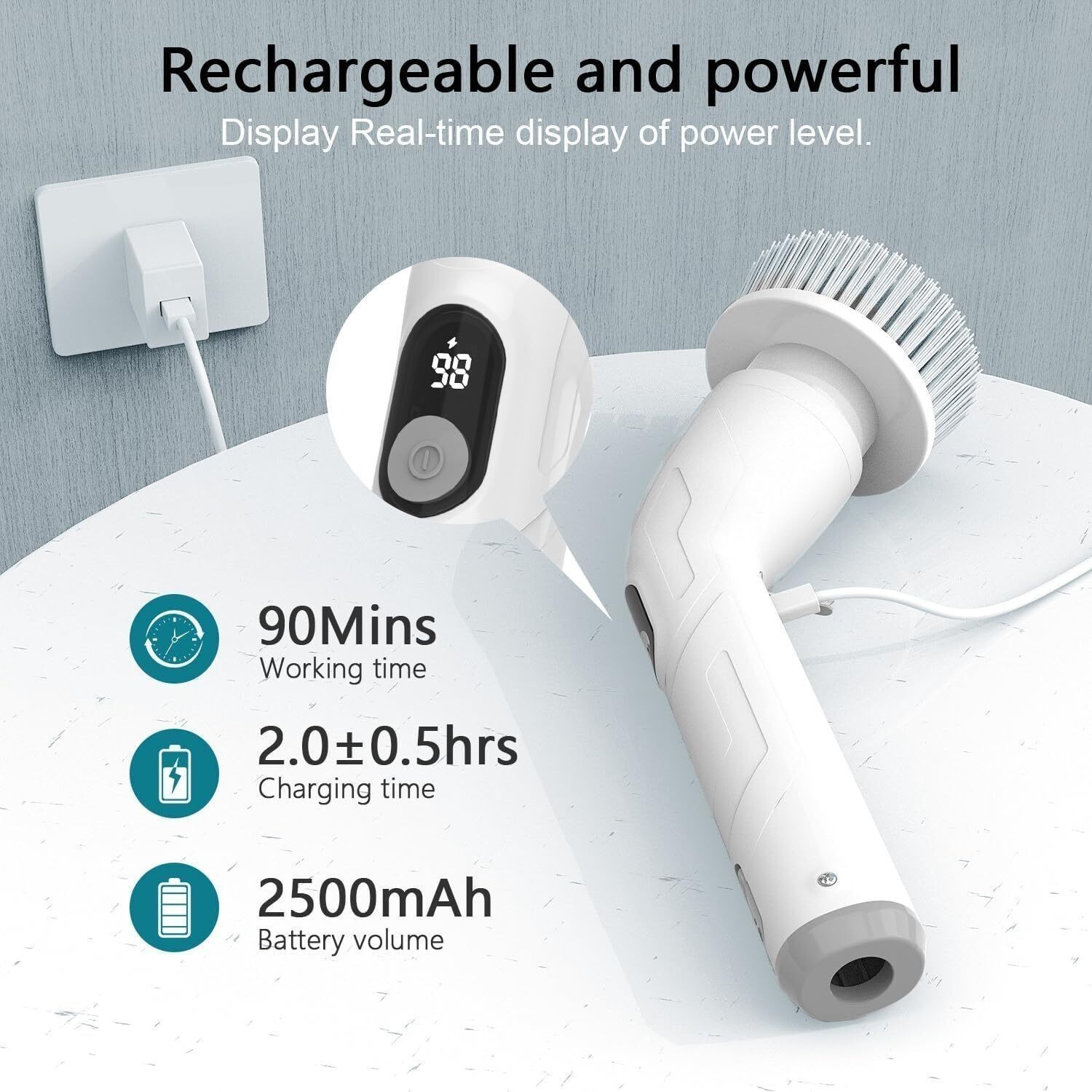 Electric Spin Scrubber Full-Body IPX7 Waterproof Bathroom Cleaning Cordless New