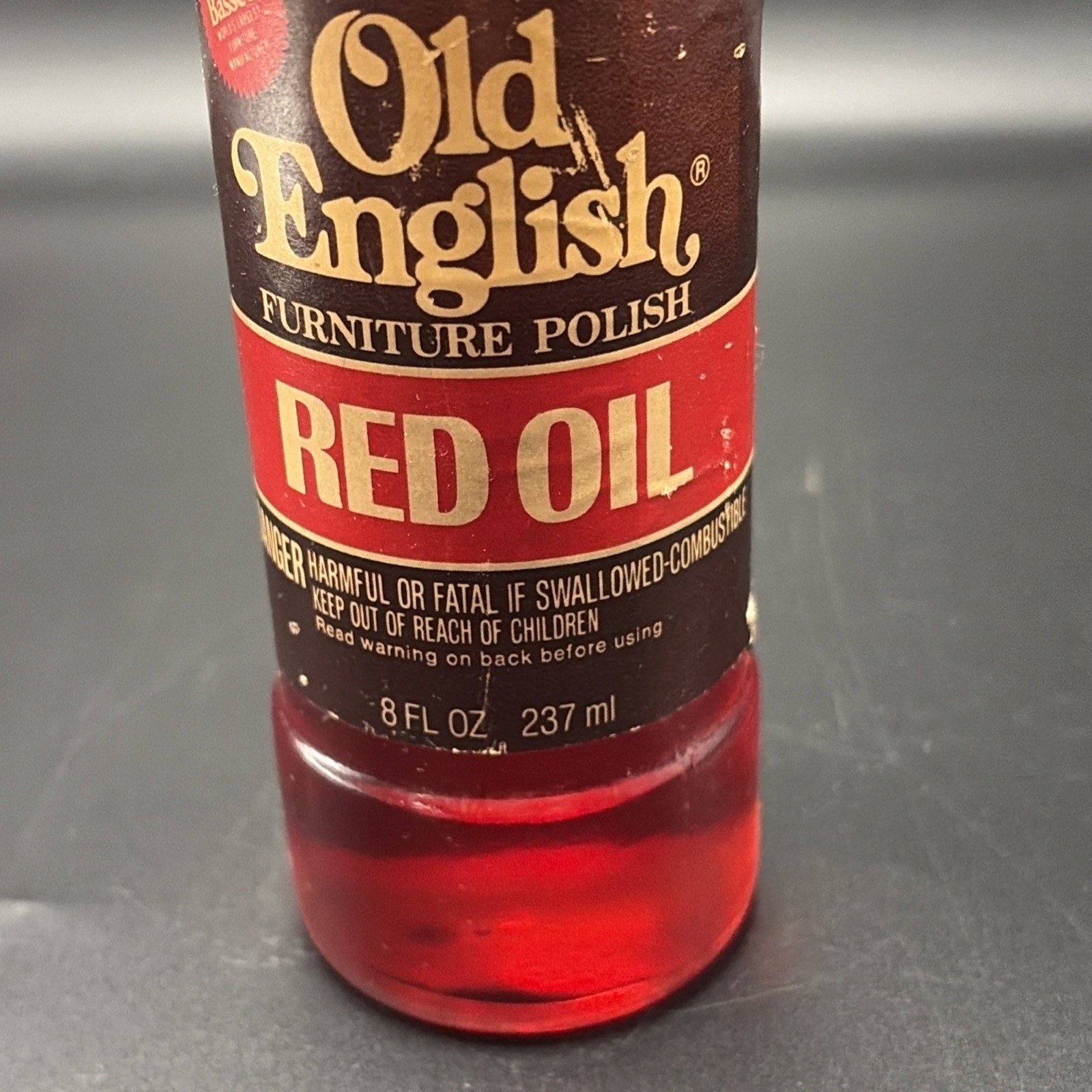 Vintage Old English Red Oil Furniture Polish 8 Oz Glass Bottle DISCONTINUED~1/2