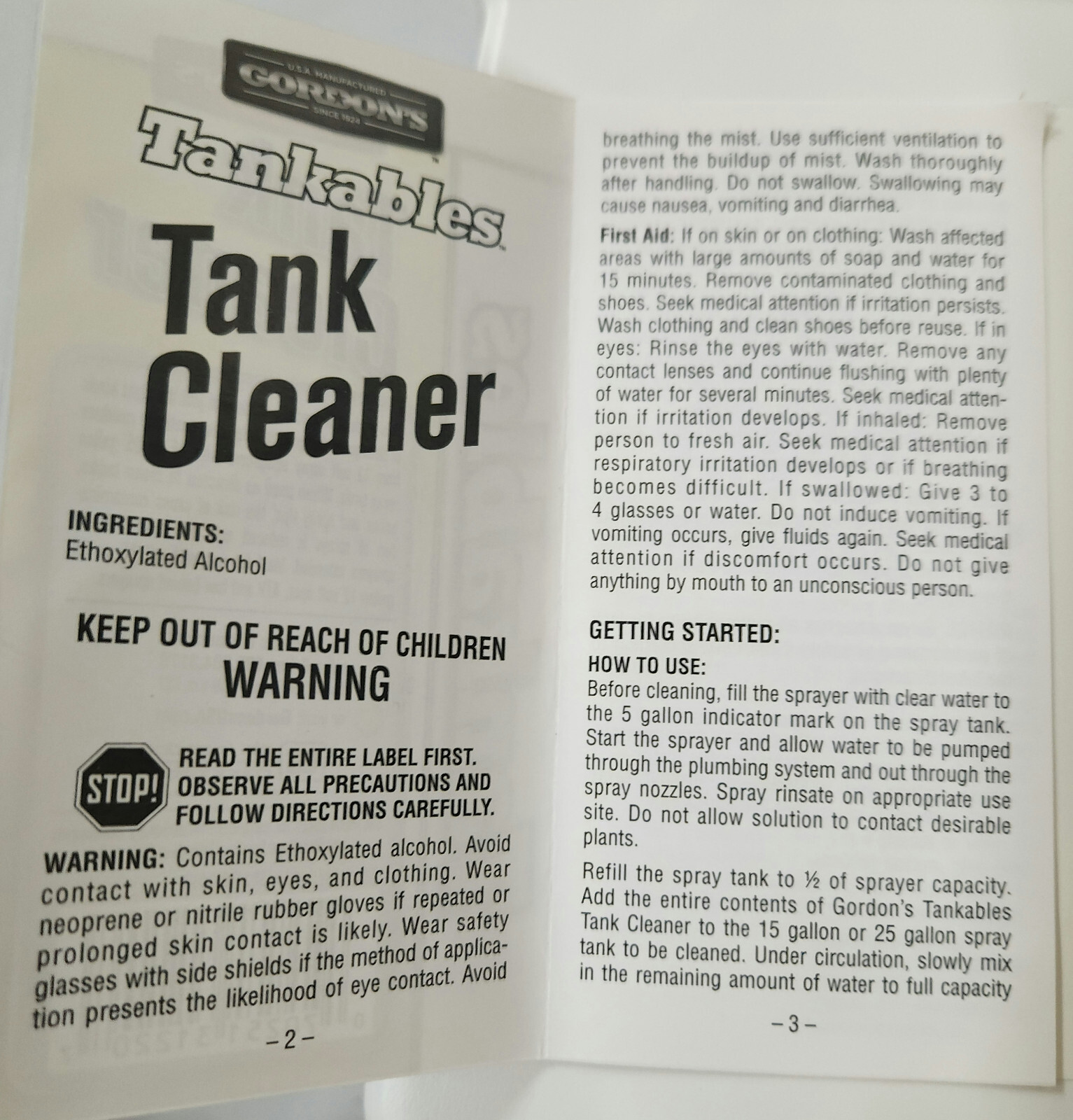 Gordon’s Tank Cleaner 20 oz Tankables Spray Tanks Brand NEW Sprayers