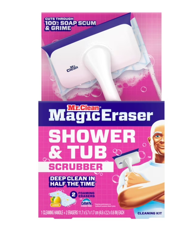 Mr. Clean Magic Eraser Shower & Tub Scrubber, 1 Device + 2 Refills, White