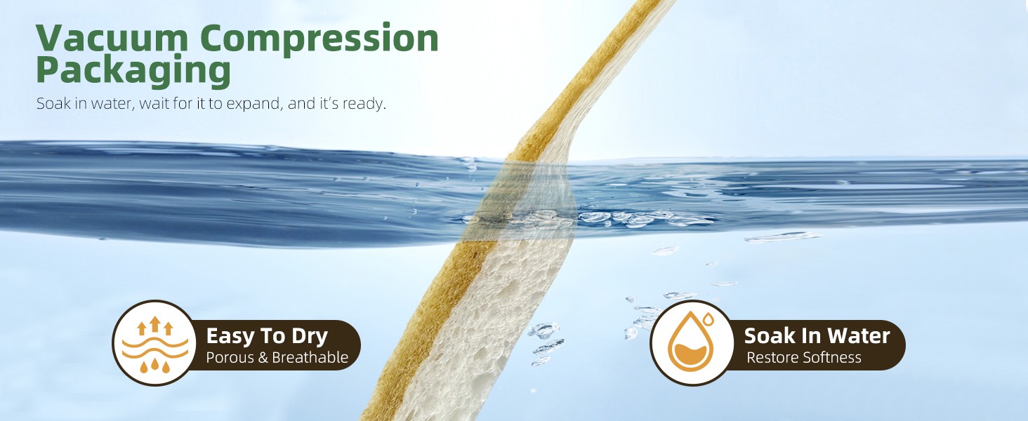 Kitchen Cleaning Sponges, Natural Cellulose Dish Sponge with Coconut Fiber