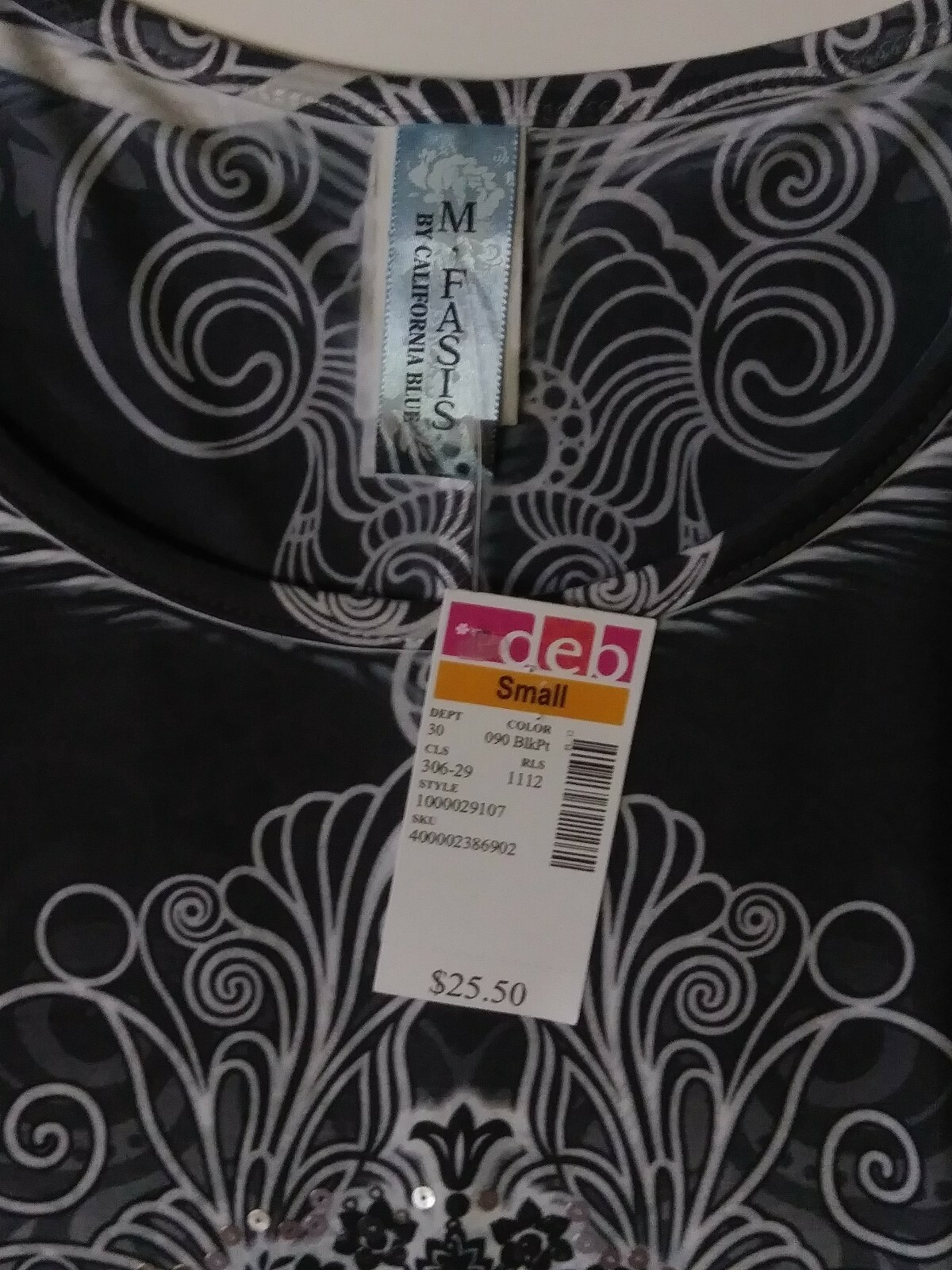 FASIS BY CALIFORNIA BLUE TOP STRETCH BLING GRAY SIZE SMALL NWT RETAIL $25.50 VGC