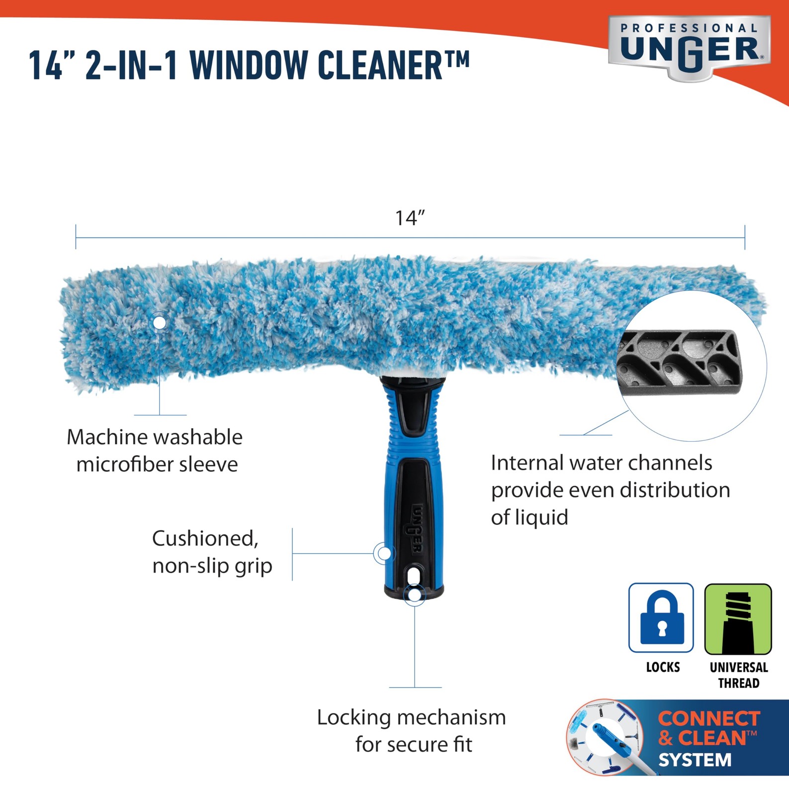Professional Connect and Clean 2-in-1 Squeegee and Scrubber, 14” Window Clean…