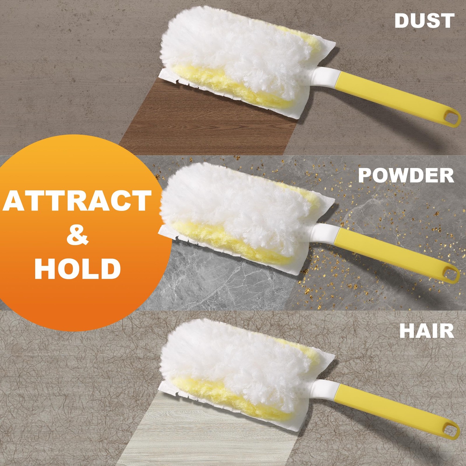 Disposable Electrostatic Duster for Cleaning with 2 Handles & 24 Yellow Heavy