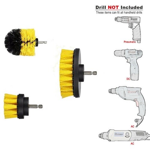 Drill Brushes Set 3pcs Tile Grout Power Scrubber Cleaner Spin Tub Shower Wall