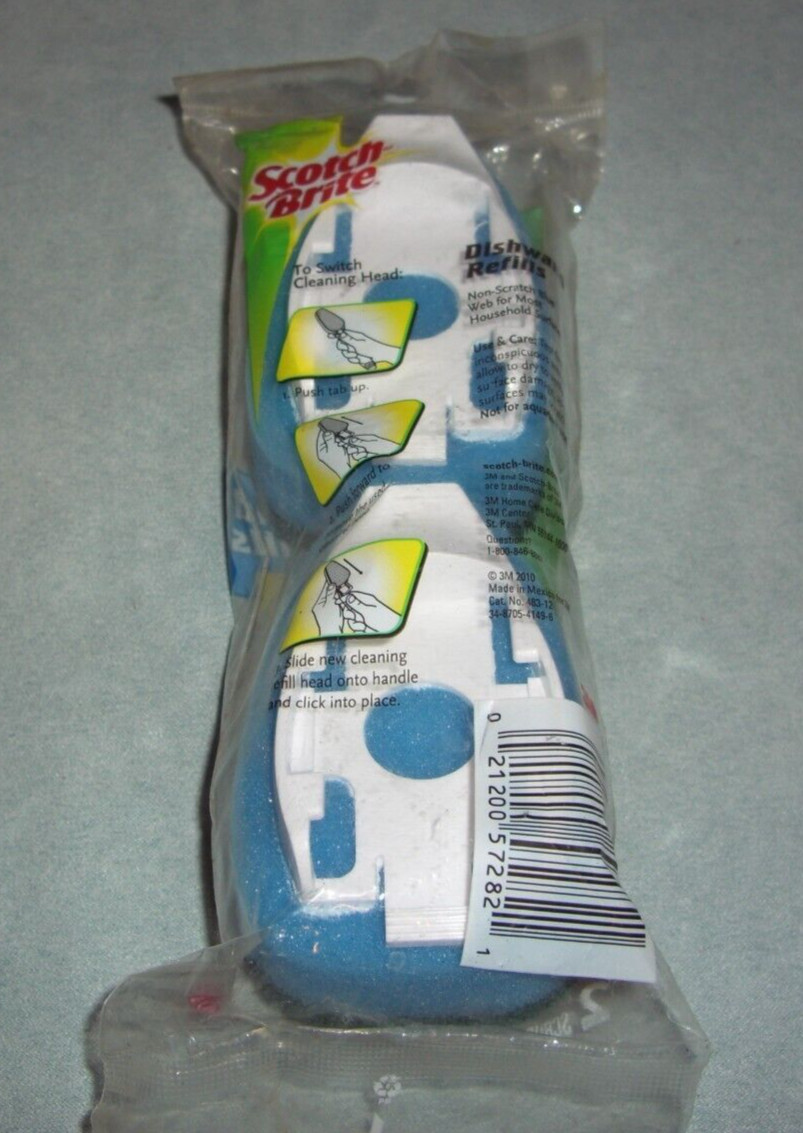 2 Pack Scotch-Brite Dishwand Refill ~ 2 Ct Non-Scratch Scrubbers NEW