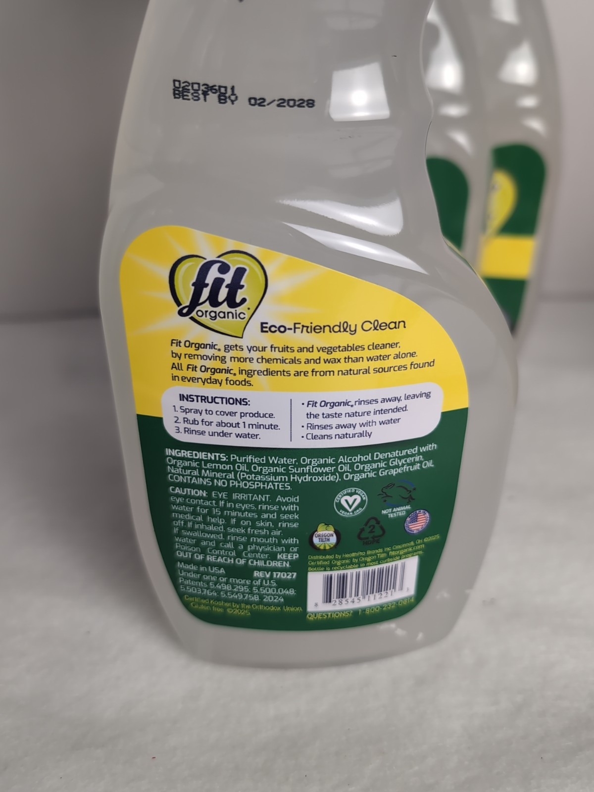 4x FIT Organic Fruit and Vegetable Wash Spray Bottle, Clear, 16 Fl Oz Ea Eco-fri