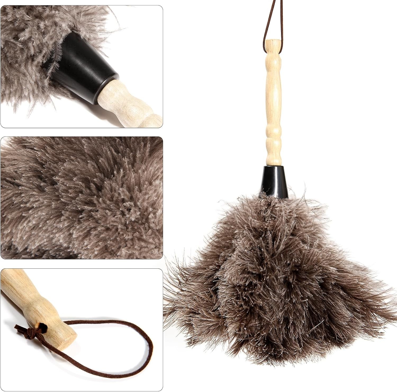 Ostrich Feather Duster 2pcs Natural Feathers with Wooden Handle for Cleaning