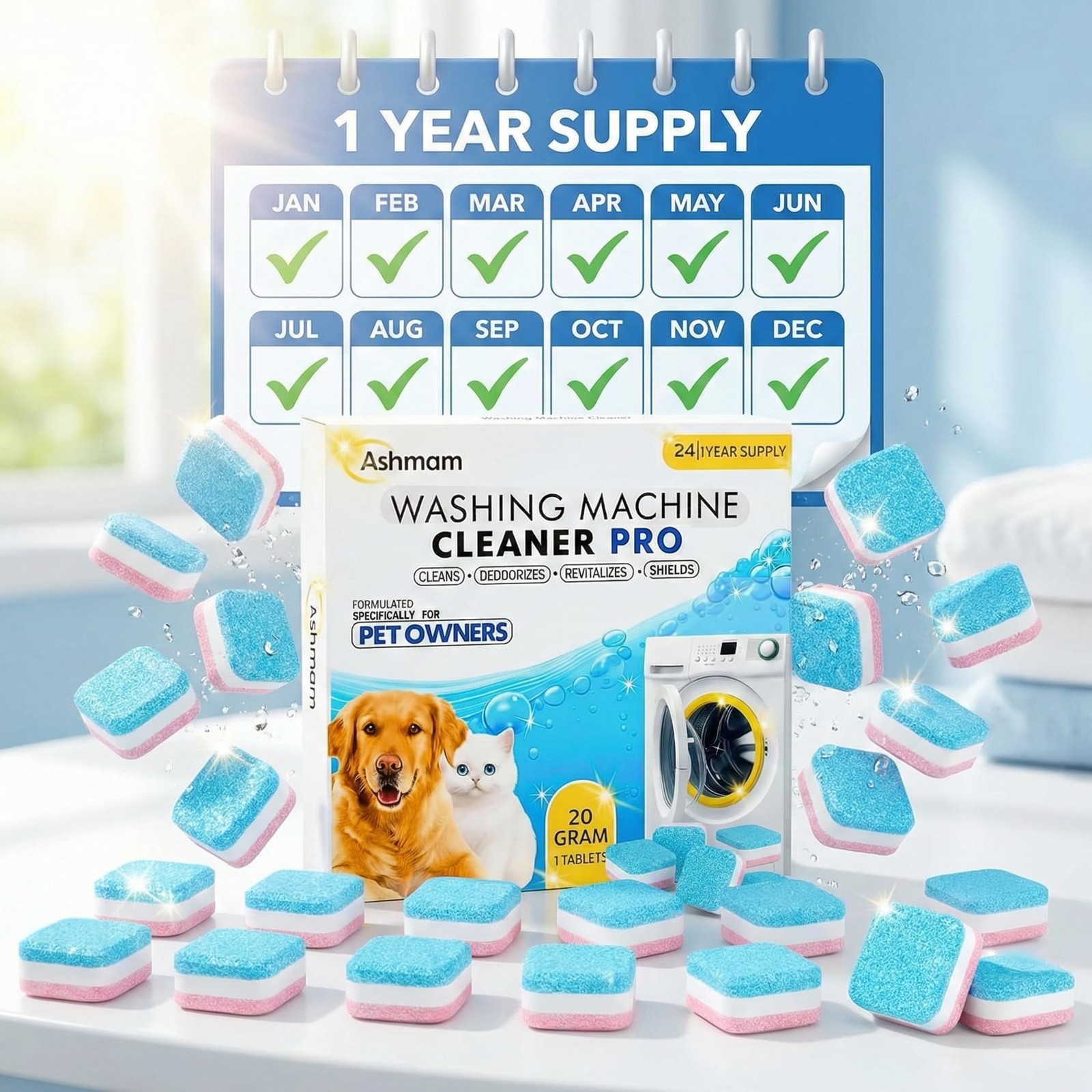 Washing Machine Cleaner Tablets, 24 Pack 1 Year Supply – Deep Clean Washer Cl…