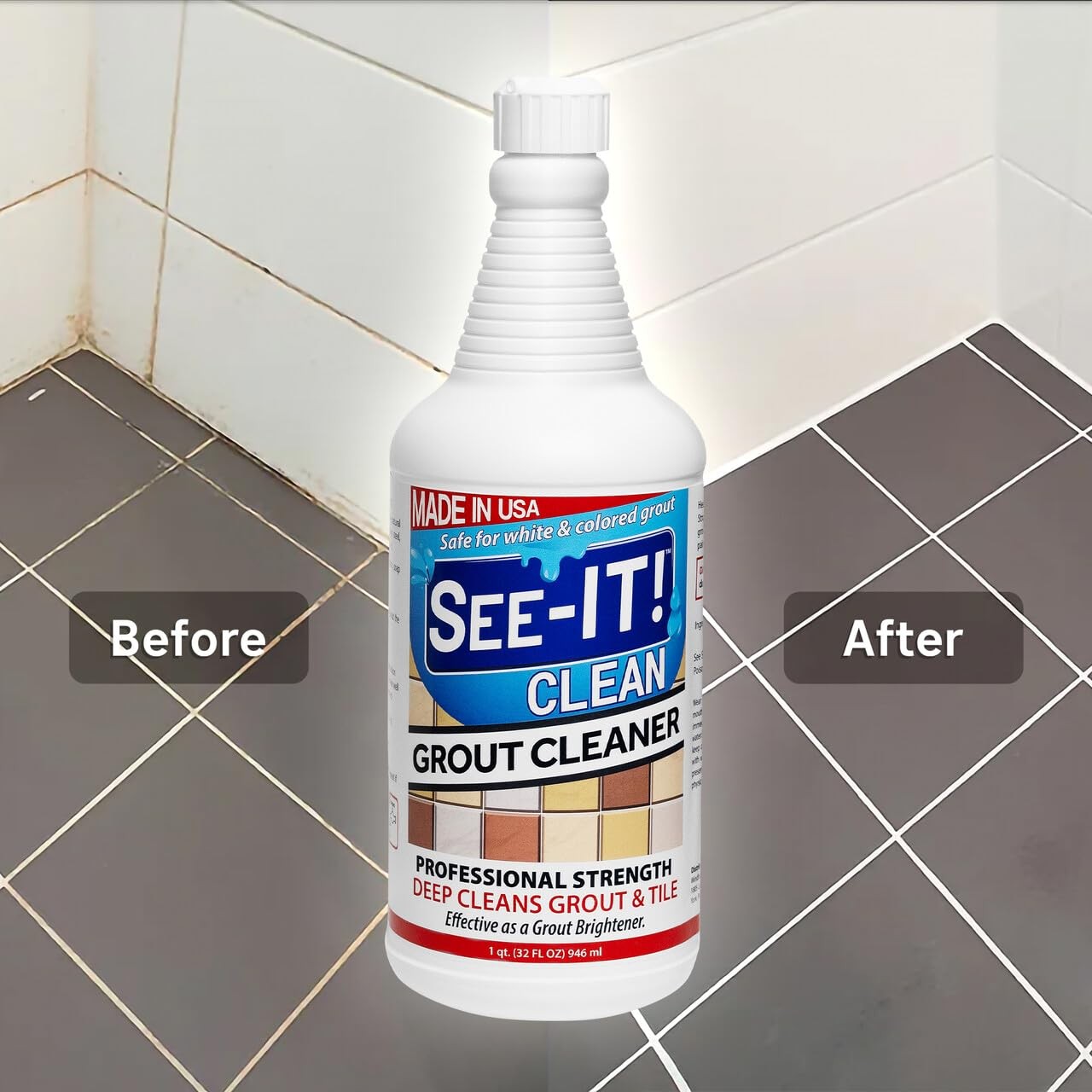 SEE-IT! Grout & Tile Deep Cleaner Brightener & Heavy-Duty Stain Remover Acid-…