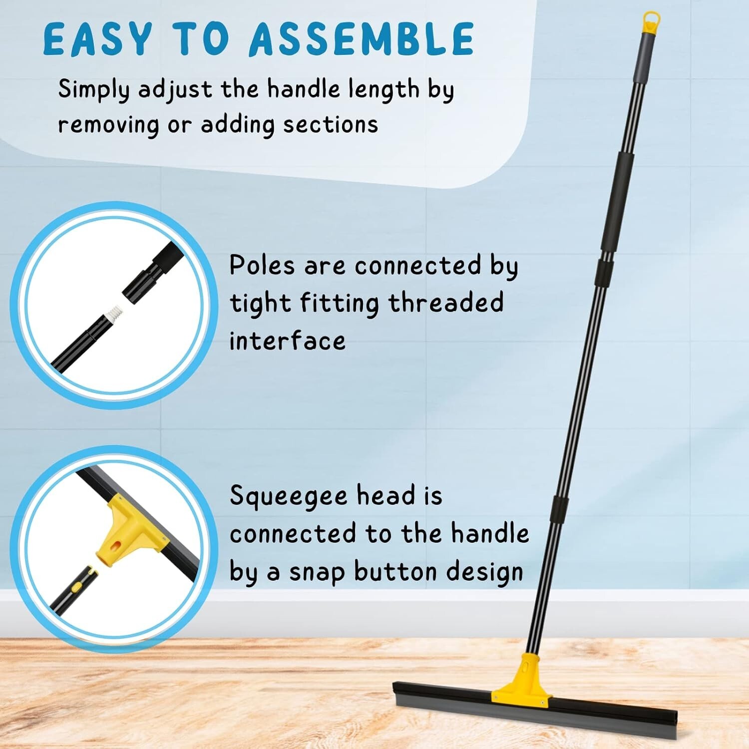 Floor Squeegee for Concrete and Tile Cleaning, 24” Squeegee Broom for Floor, La