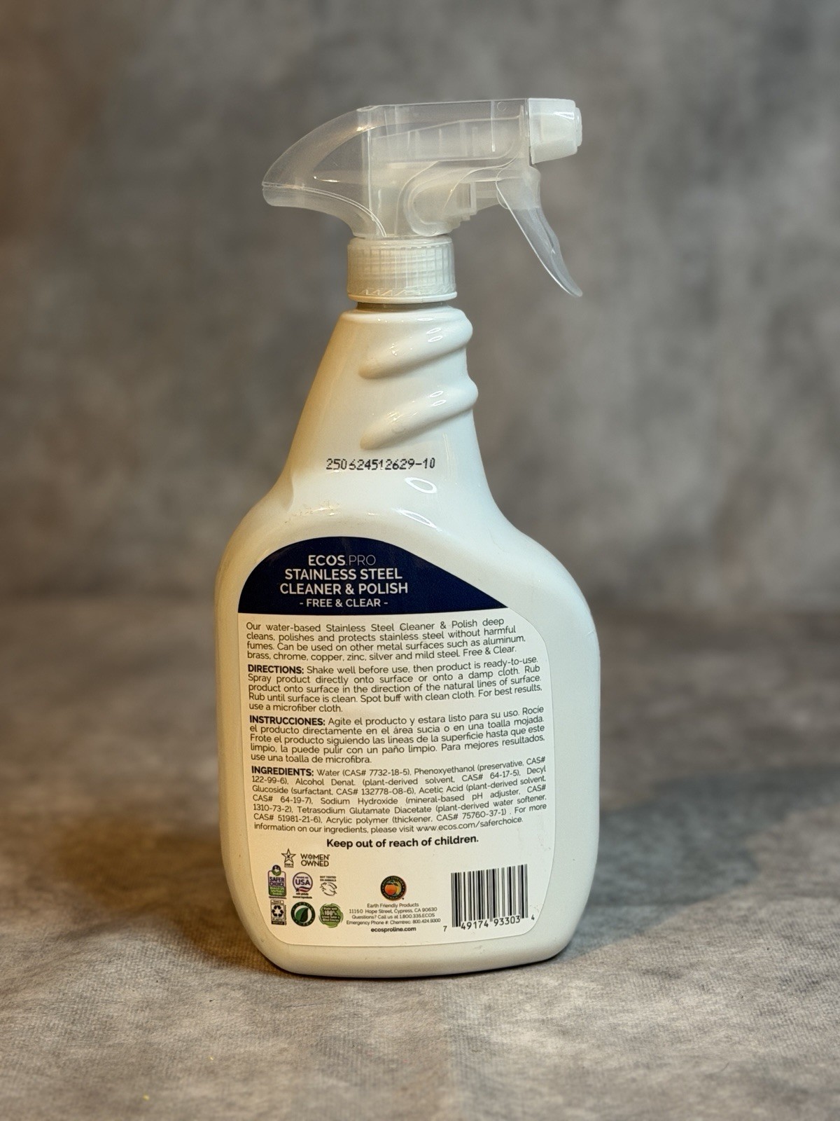 Ecos Pro Stainless Steel Cleaner & Polish 32oz Spray Water Based Formula.
