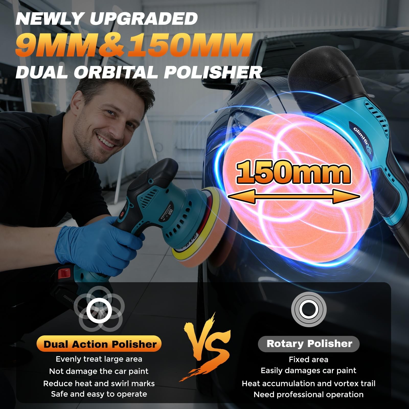 Cordless Car Buffer Polisher Kit with 2x2000mAh 21V Batteries and 28PCS Kit