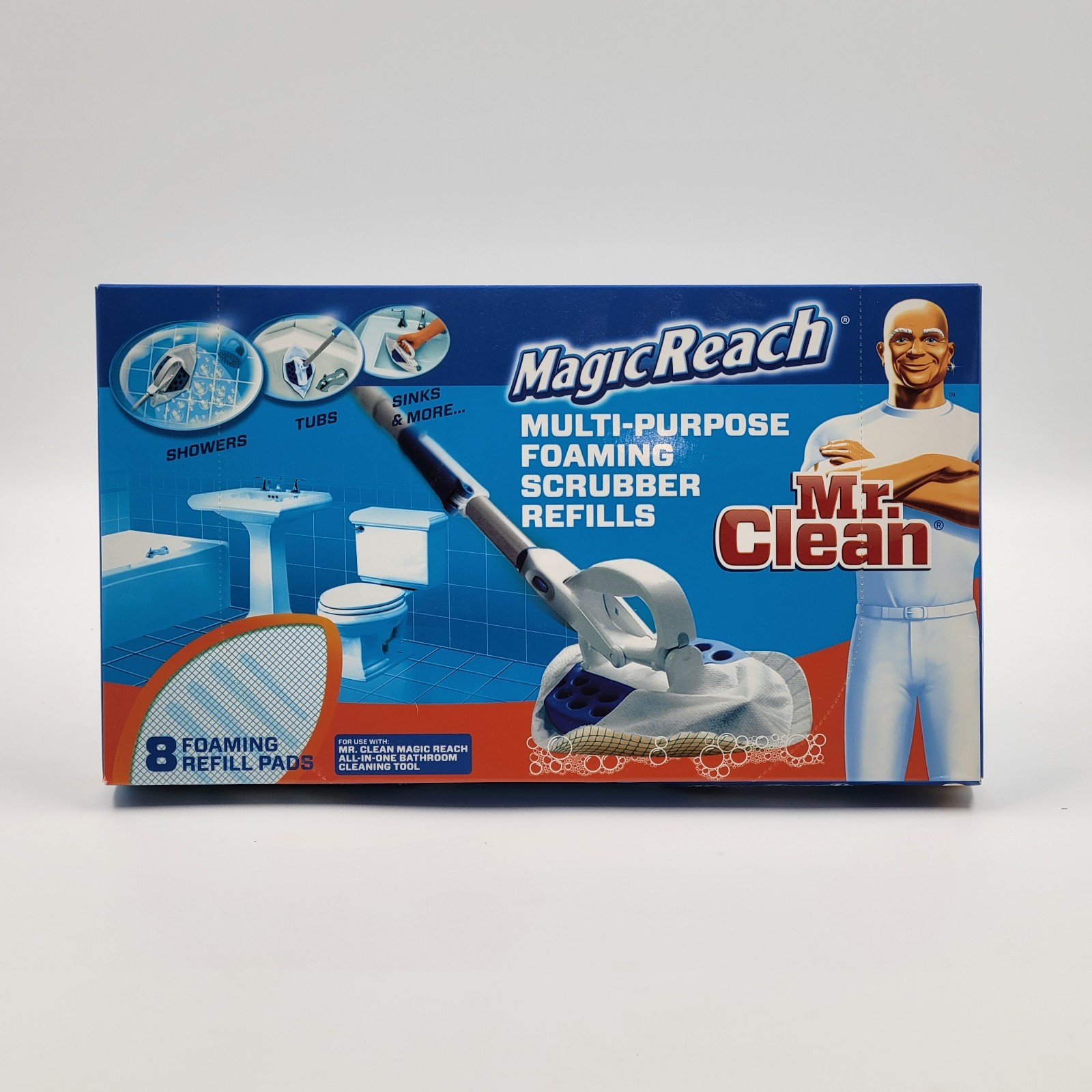 Mr. Clean Magic Reach Multi-Purpose Foaming Scrubber 8 Pack Refill, NEW
