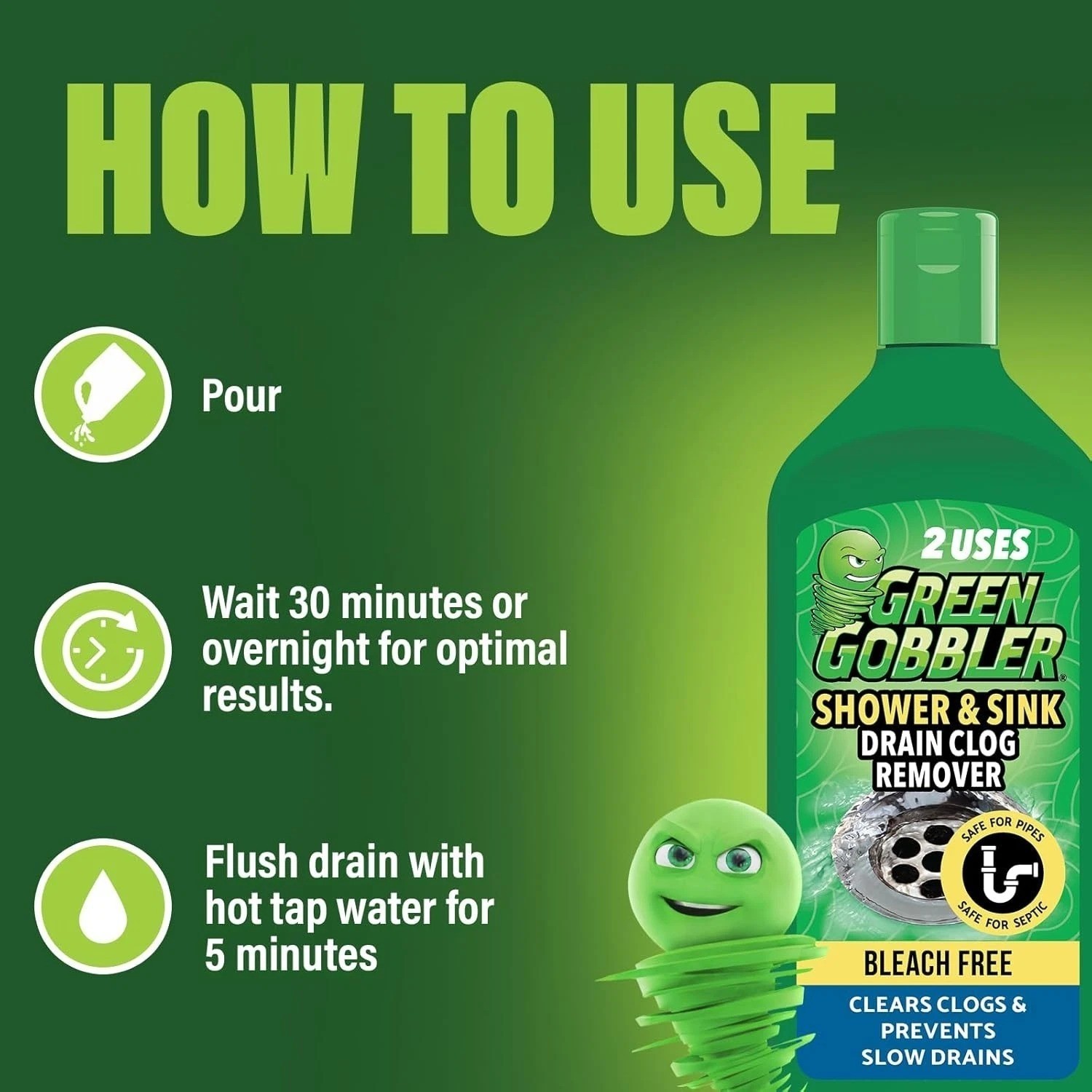 Green Gobbler Ultra Concentrated Drain Clog Remover & Cleaner | 2 Pack