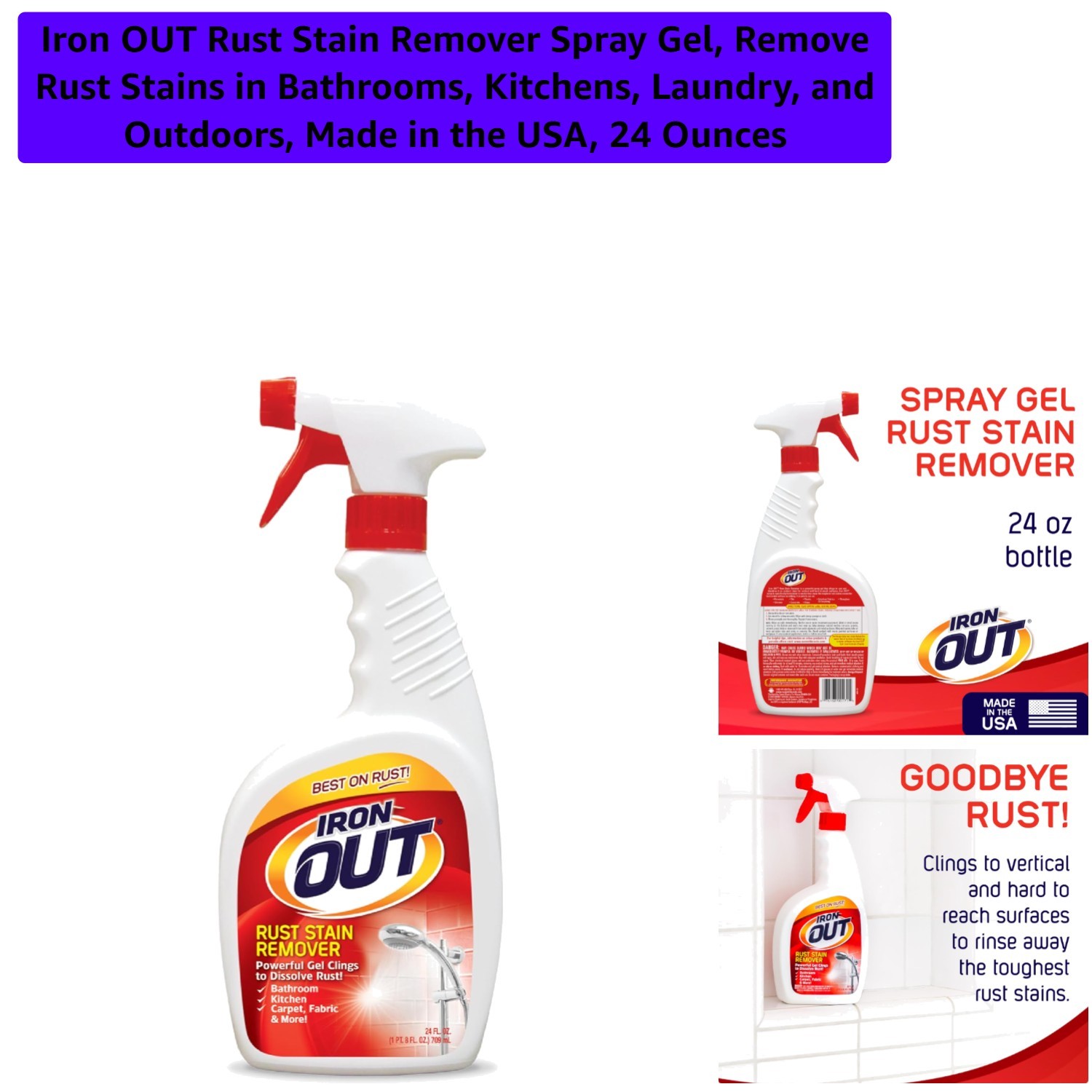 Multi-Purpose Rust Stain Remover Spray Gel – 24oz for Indoor and Outdoor Use