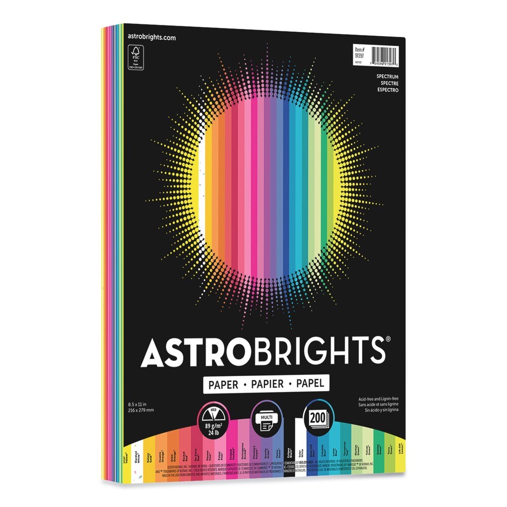 Astrobrights 91397 8.5″ x 11″ Color Paper – Assorted Spectrum Colors 200/PK New