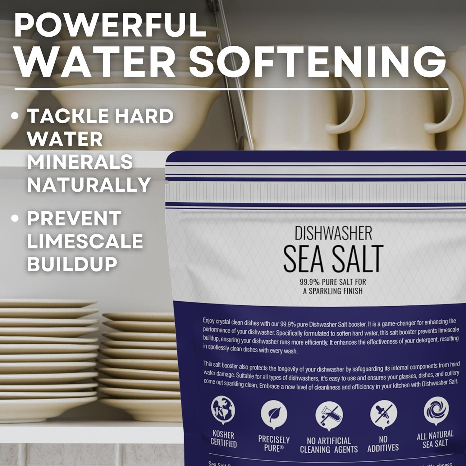 Dishwasher Salt, Natural Water Softener, Food Grade Coarse Sea Salt Compatible w