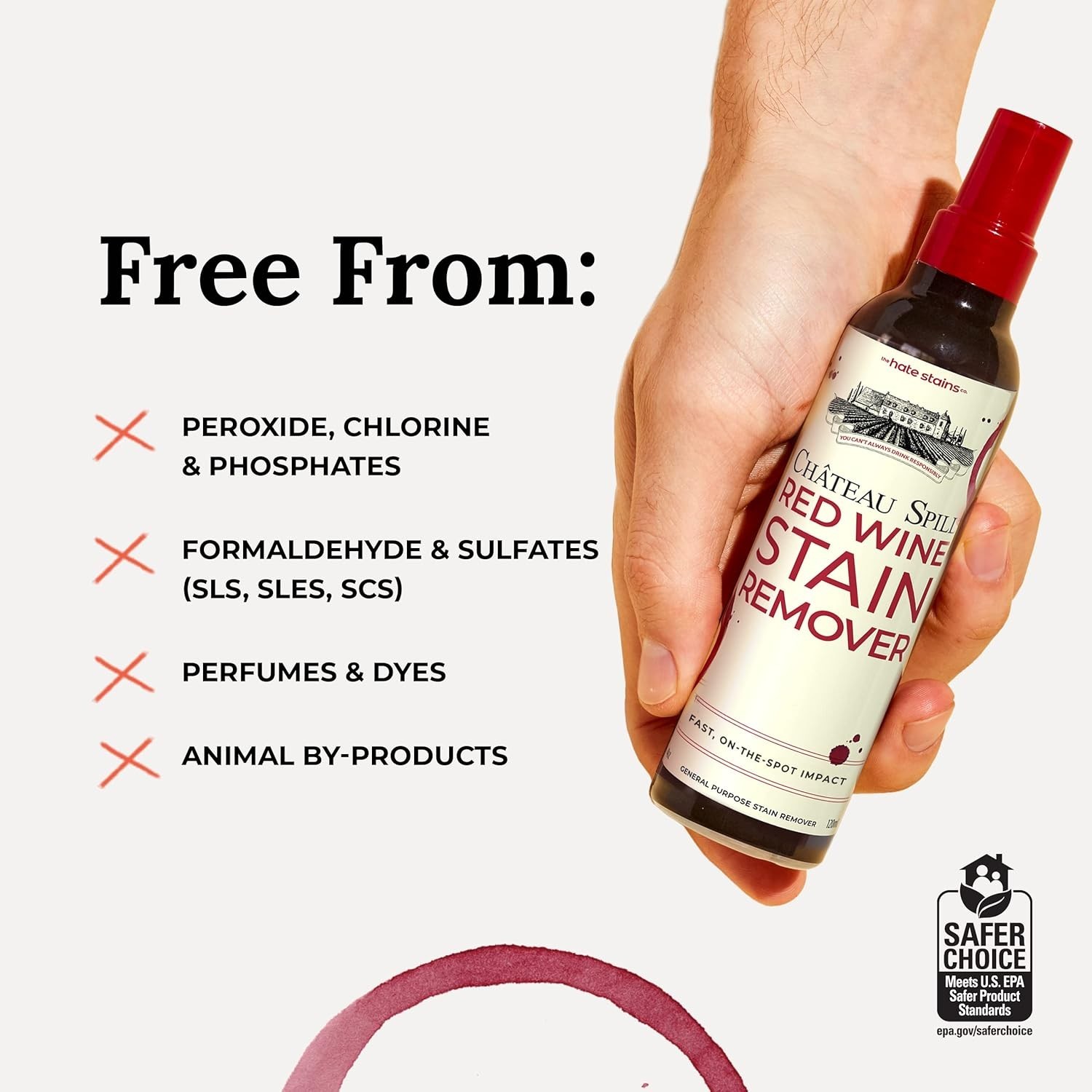 EPA Certified Fast-Acting Red Wine Stain Remover – 4 Fl Oz Portable Spray
