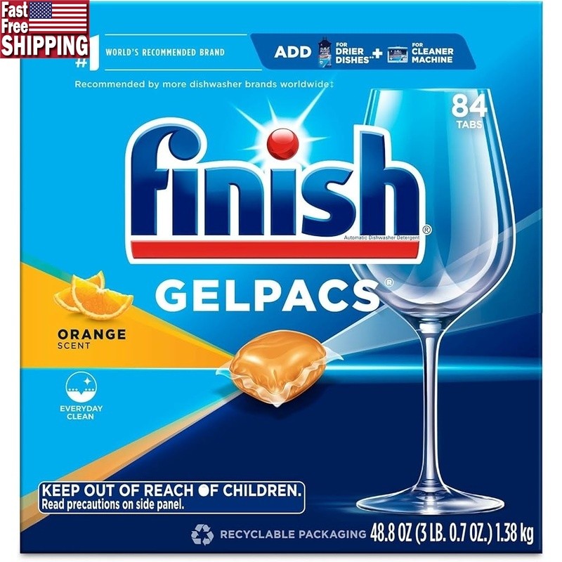 Powerful Dishwasher Tabs Gelpacs Quick Dissolve Easy Clean Fresh Orange Scent US