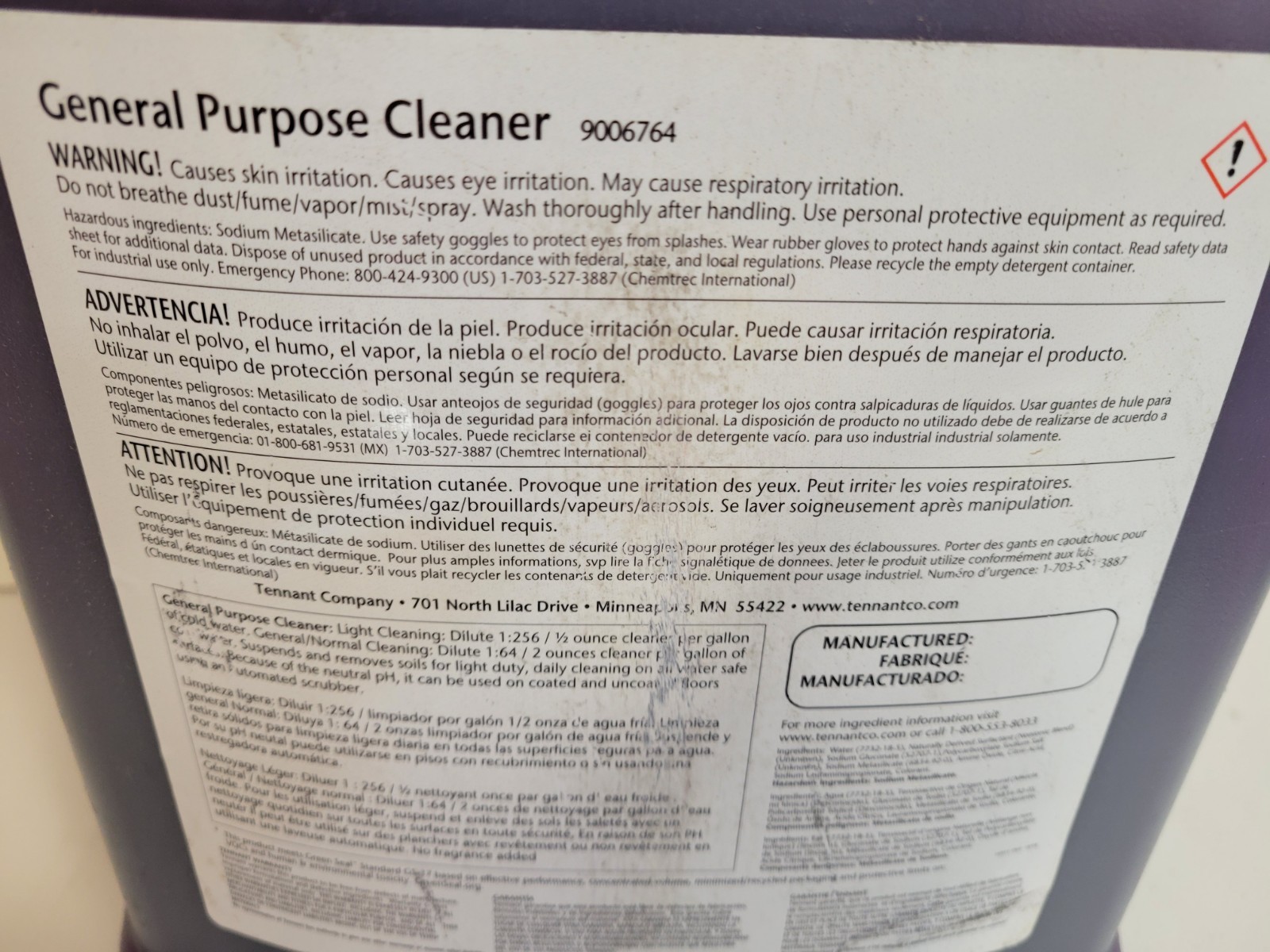 Tenant True CLEANING SOLUTION Gener. Purp. Cleaner 2.5 Gallons Container#9006764