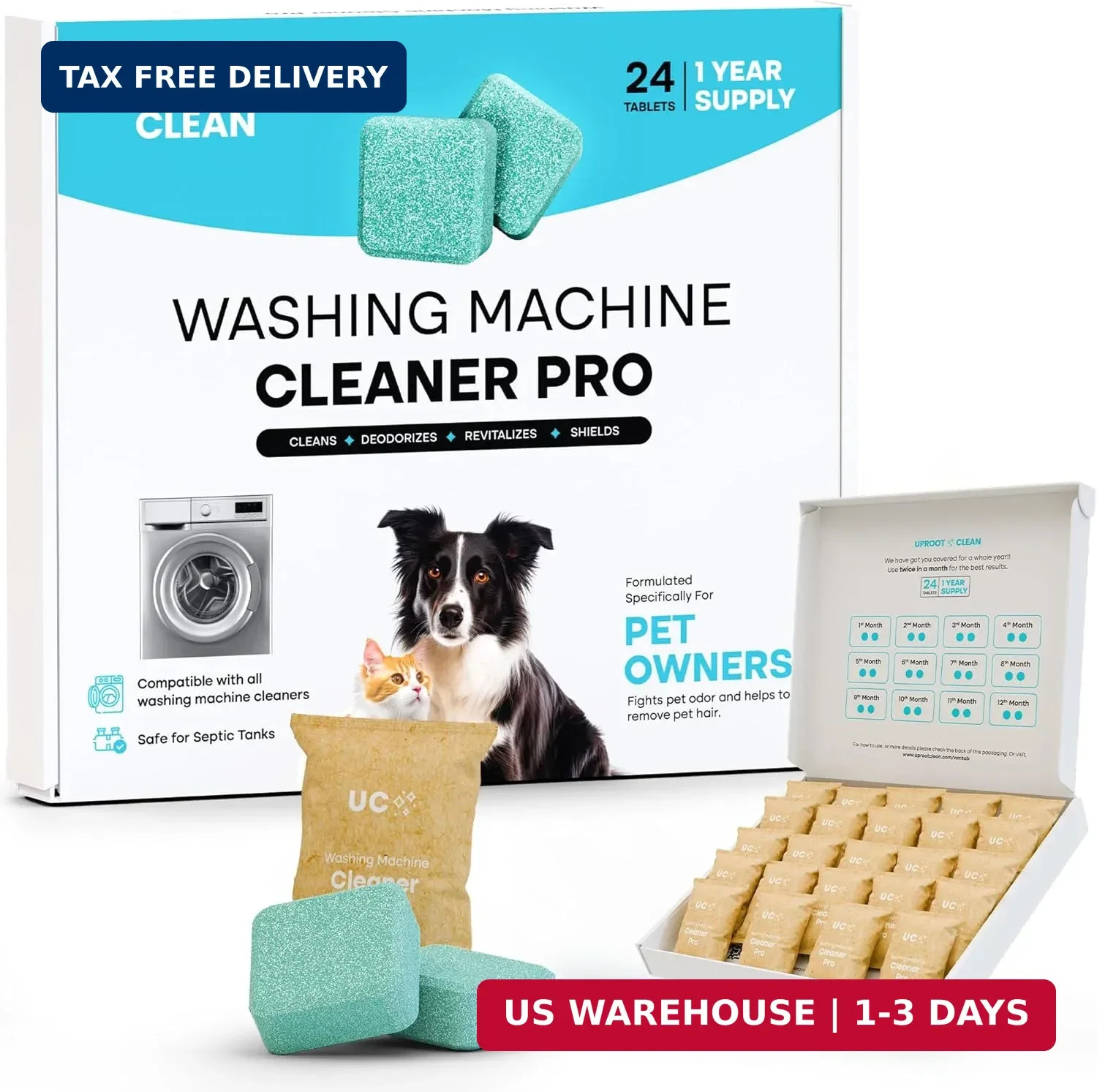 Uproot Clean Washing Machine Cleaner Tablets – 24 Pack for a 12 Month Supply. Fo