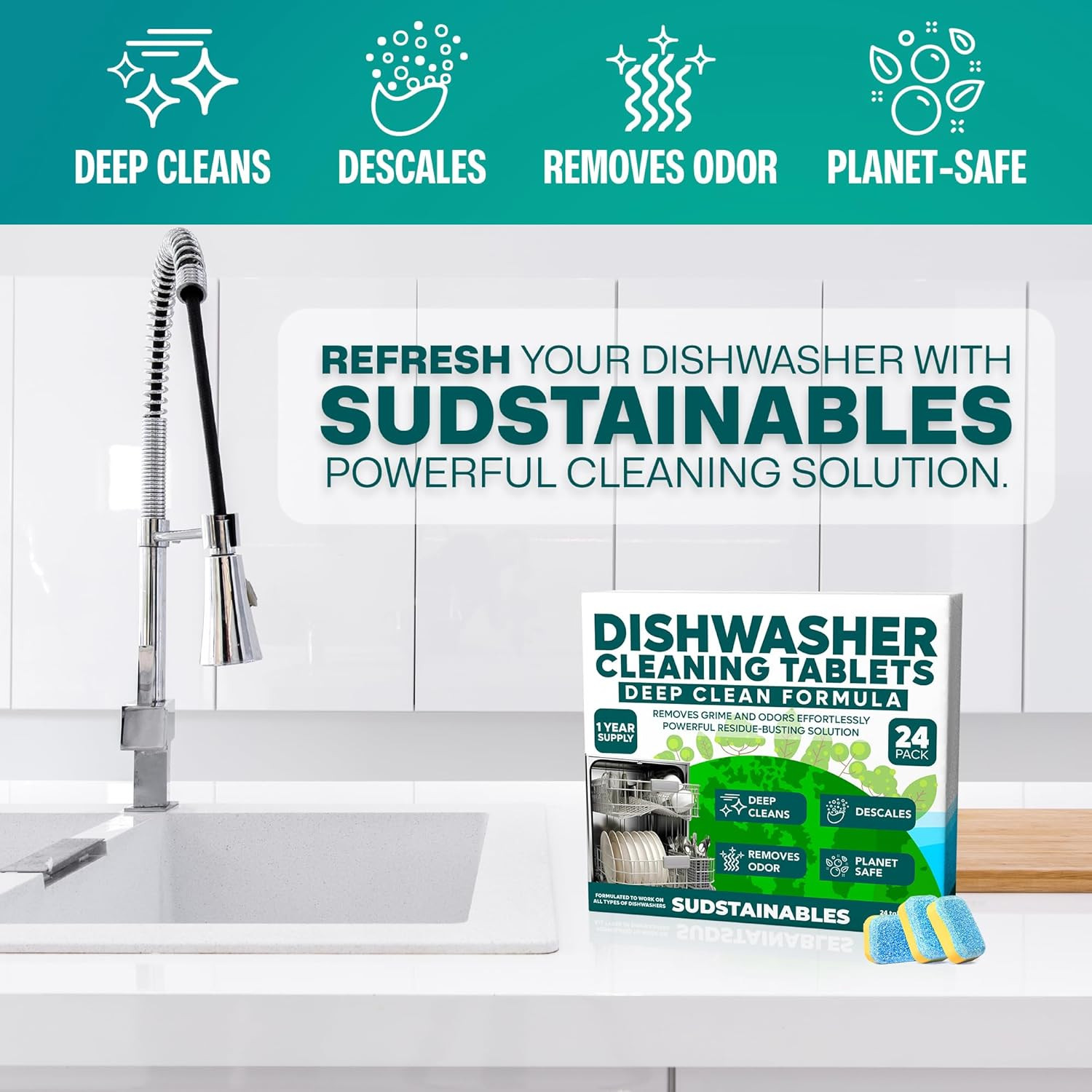 Dishwasher Cleaner and Deodorizer Tablets, 24 Pack – Dishwasher Cleaning Tablets
