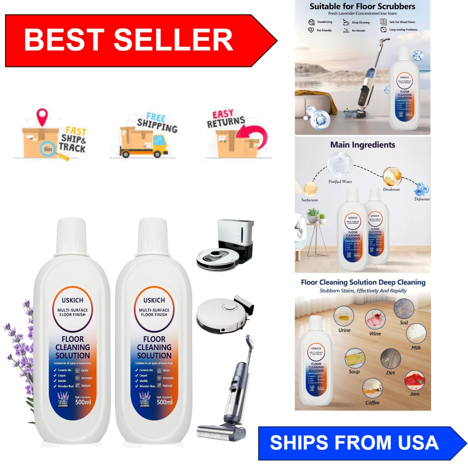 34 FL OZ Multi-Surface Floor Cleaner – Gentle & Effective for Roborock & Tineco