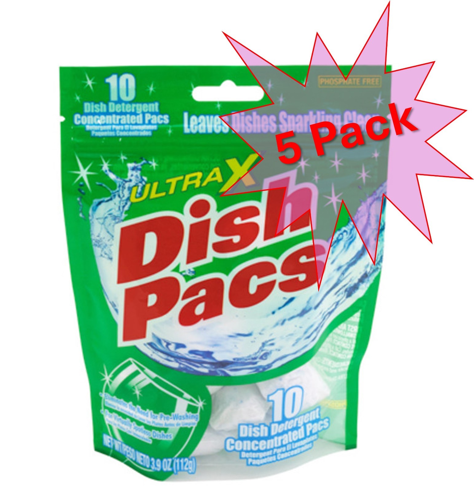 5 bags- Ultra X Dishwasher Detergent – 10 CT- (50 count)