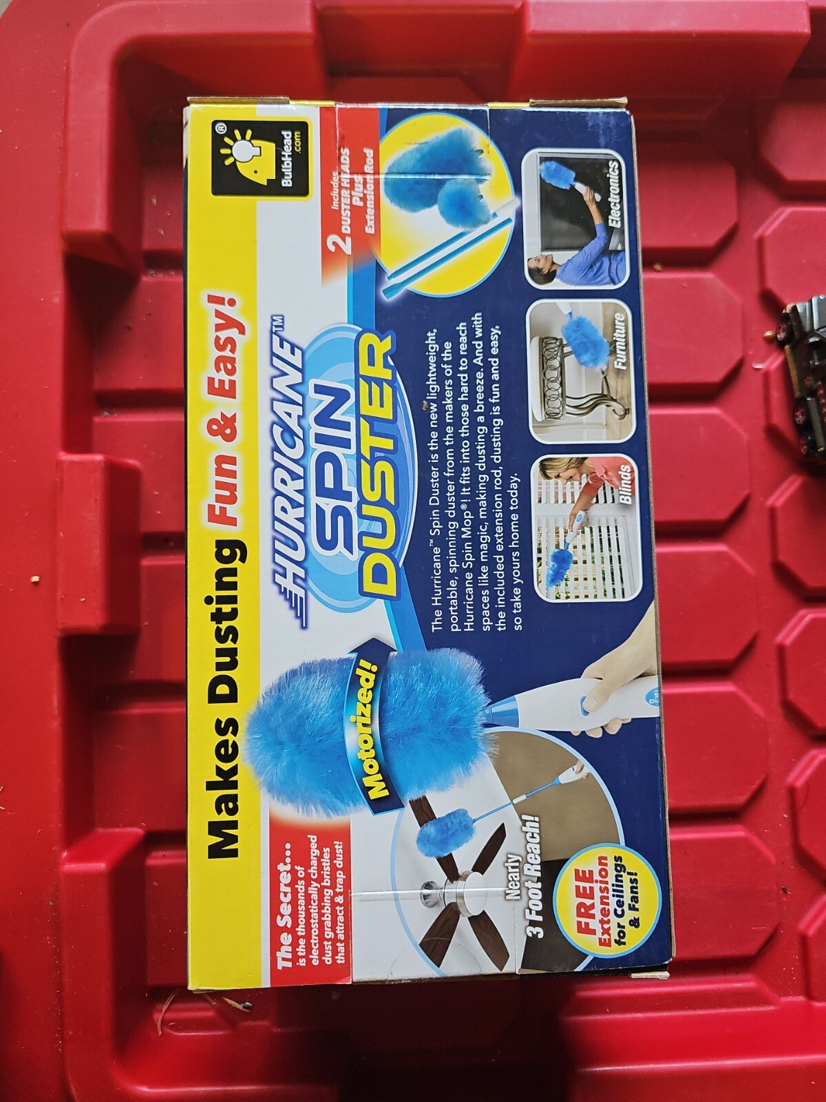 Hurricane Spin Duster Motorized Dust Wand w/3ft Extension For Ceiling Fan NIB BM