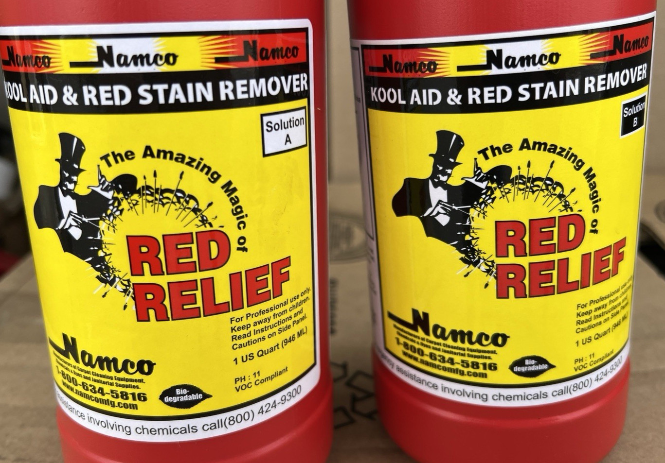 Namco 3080A Red Relief Specialty Stain Remover, 2 Part Solution, 1 Quart Each