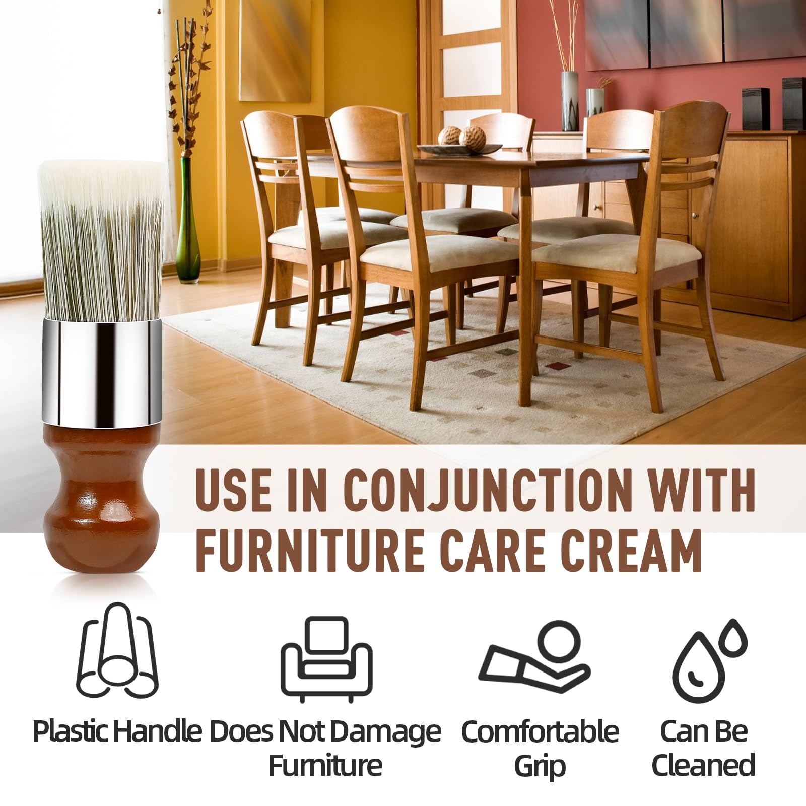 Horse Hair Brush for Leather and Furniture Salve – Durable Wax Brushing Brown