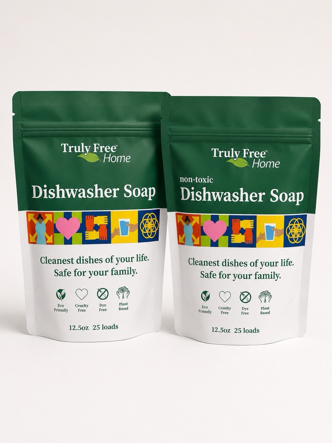 2 Pack Truly Free Home Non-Toxic Dishwasher Soap 12.5 oz 25 Loads Plant-Based
