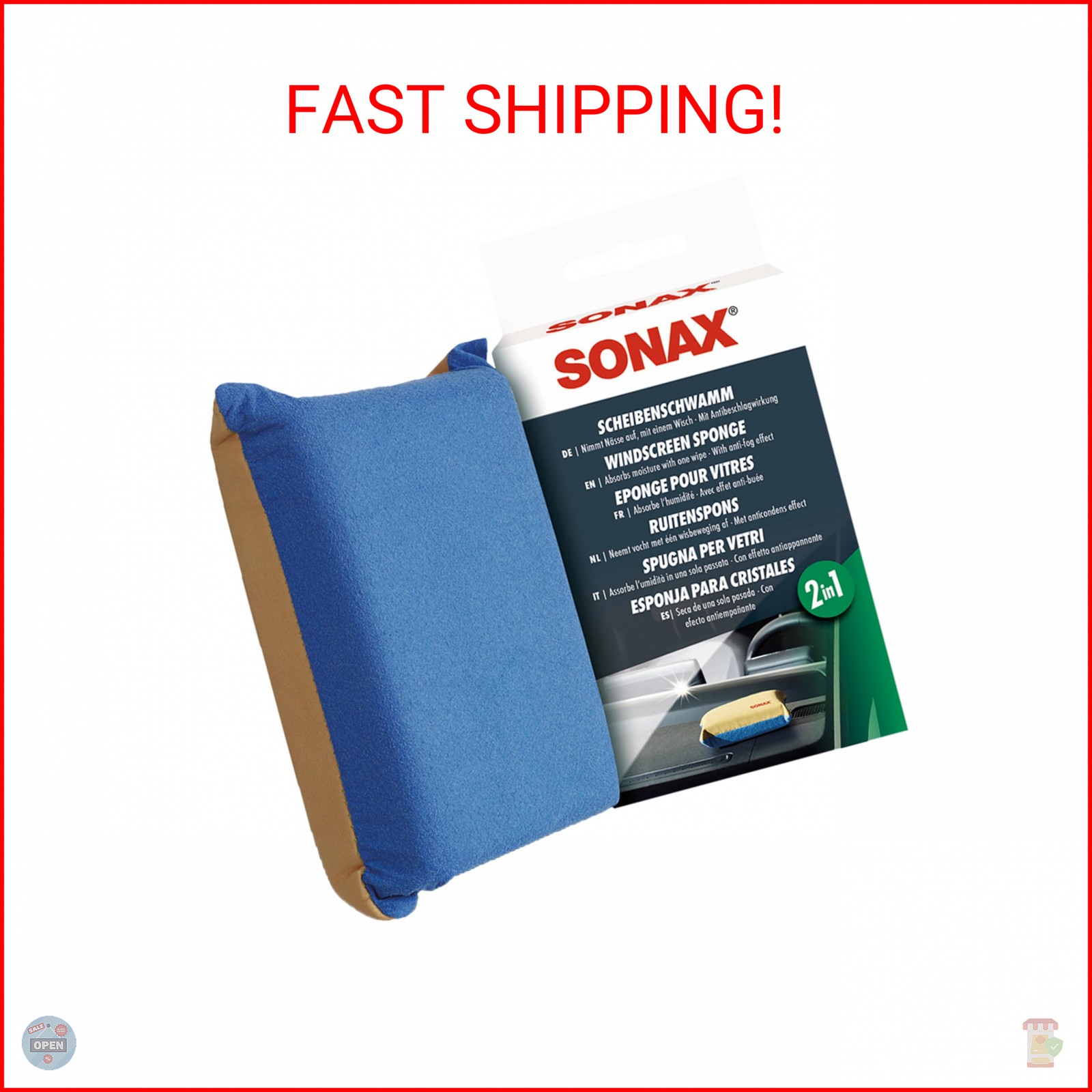 SONAX Windscreen Sponge 417100 | Dual Action Cleaning Sponge for Streak Free Gla