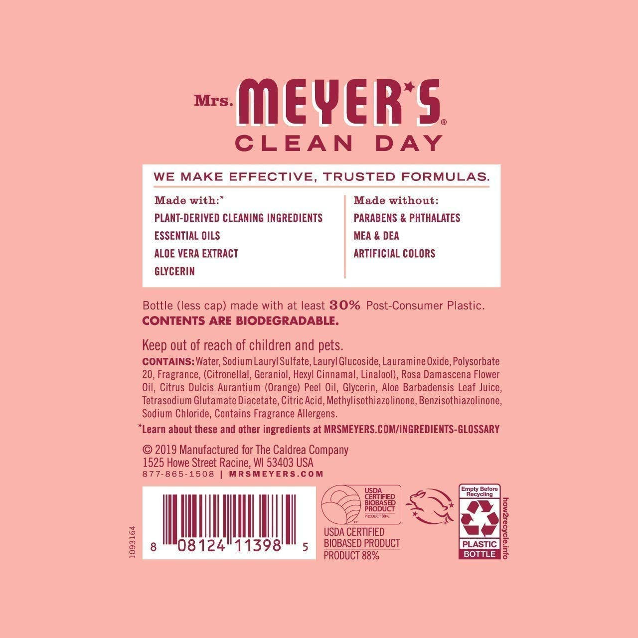 MRS. MEYER’S CLEAN DAY Dish Soap Rose 16 fl. oz 3 Pack
