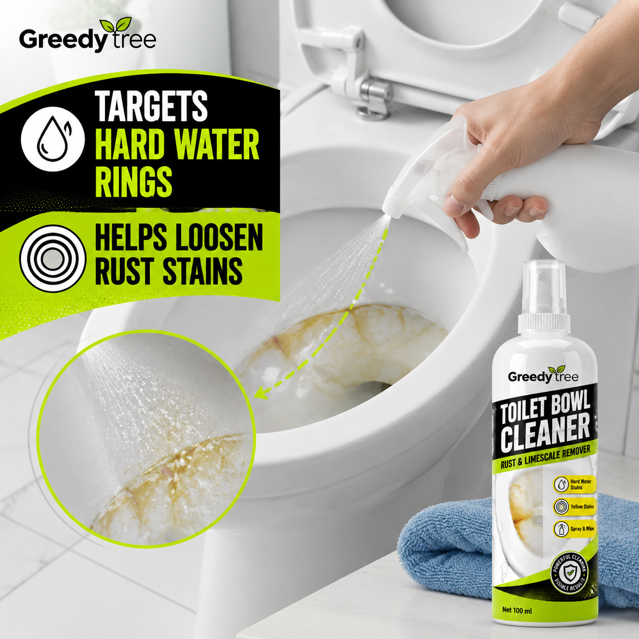 Bathroom Cleaner Spray for Toilet Yellow Stains Rust and Limescale