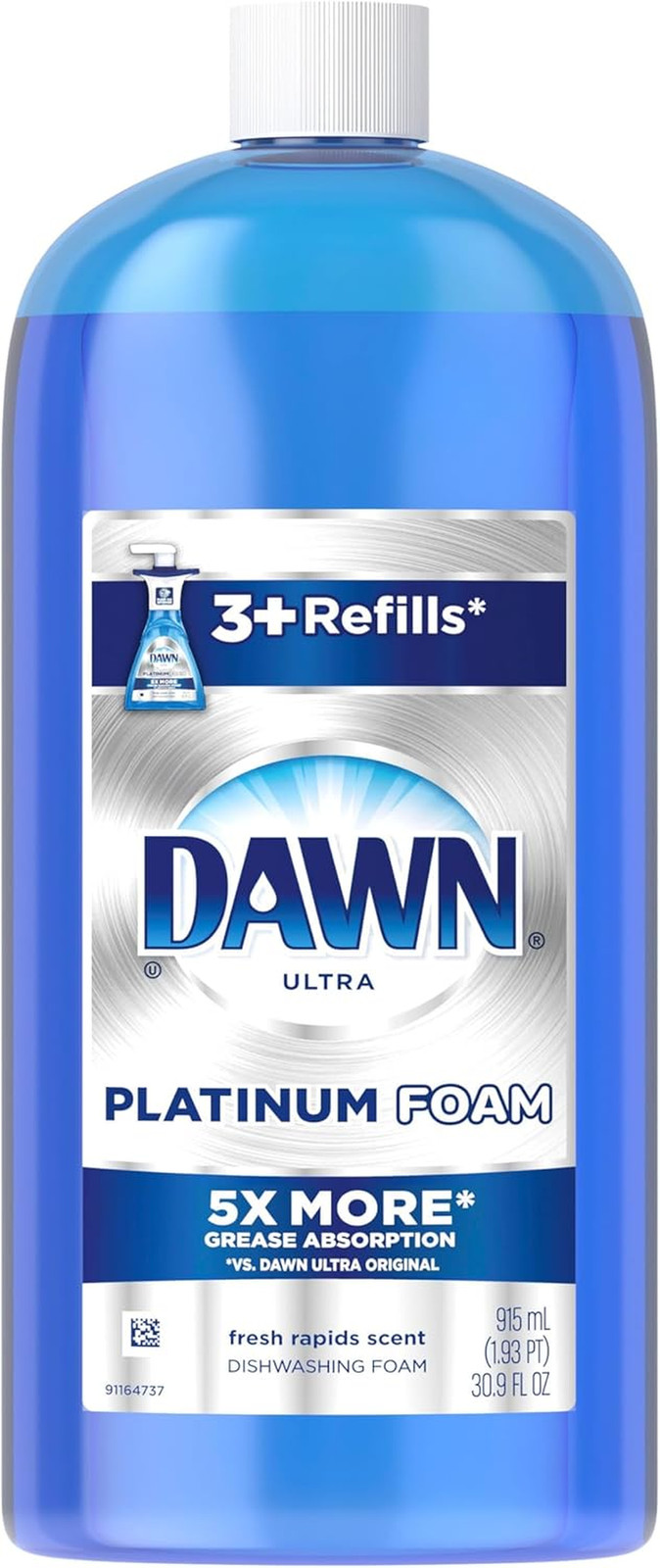 Dish Soap, Direct Foam Dishwashing Foam, Refill, Fresh Rapids Scent, 30.9 Fluid
