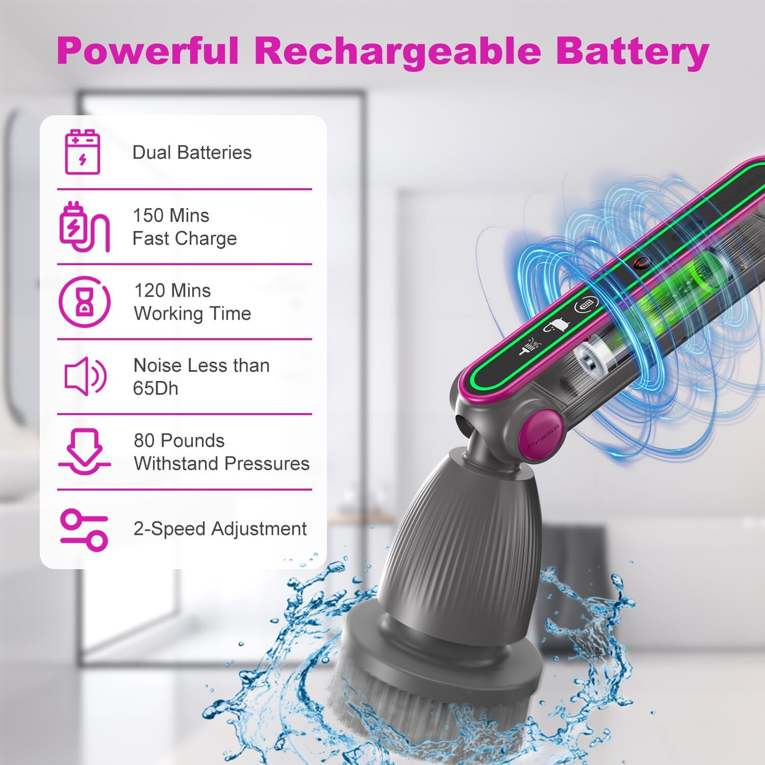 Clearance Electric Spin Scrubber Quiet Cordless Cleaning Brush Pressure 120 Mins