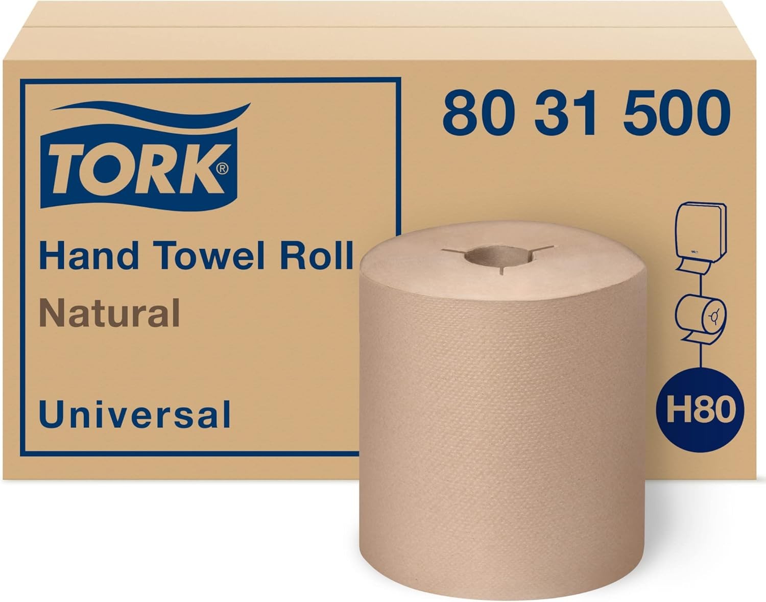 Tork Hand Towel Roll, Natural, Universal, H80, 100% Recycled, 1-Ply, 6 Rolls x