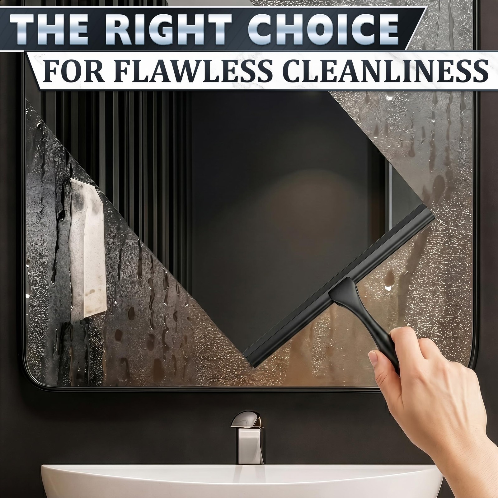 Shower Door Squeegee with Hook 10″ Silicone Blade, Stainless Steel Black Squ…