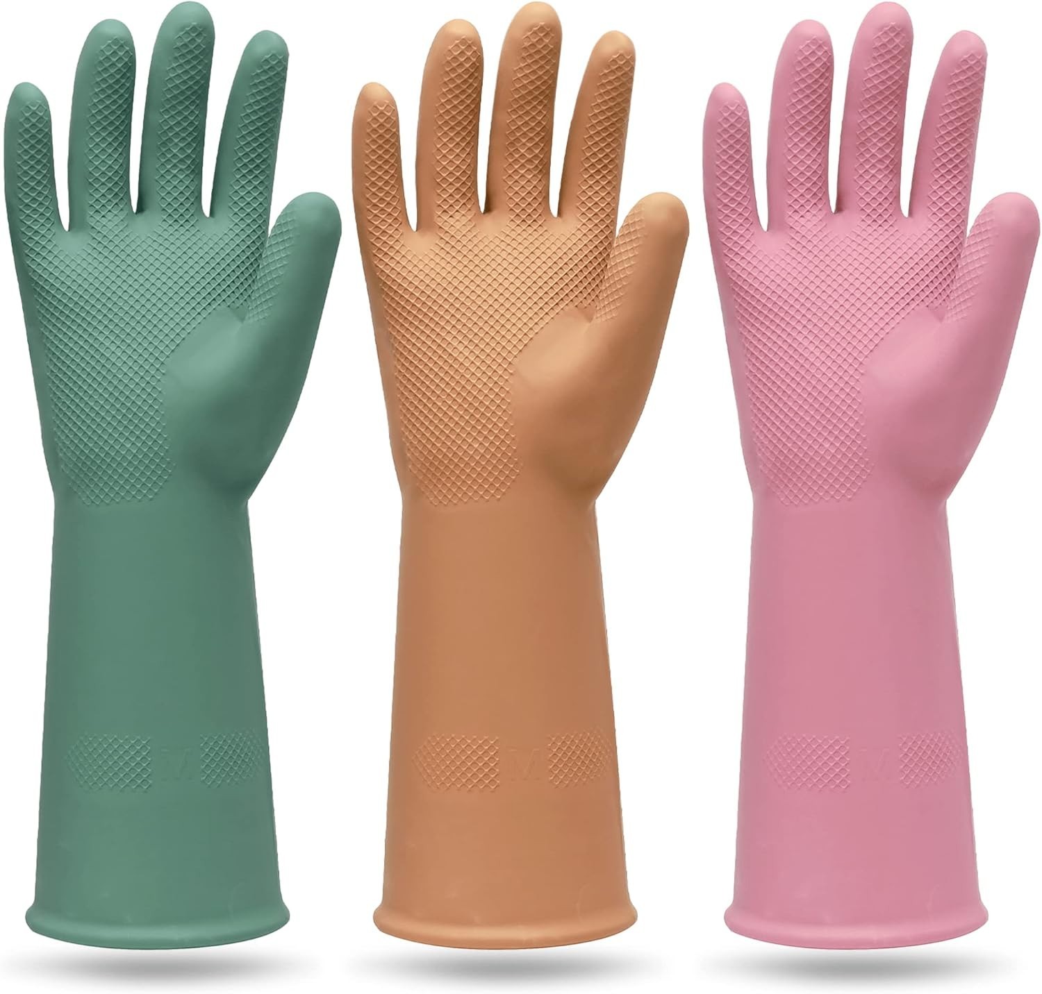 3 Pairs Colorful Reusable Waterproof Household Dishwashing Cleaning Rubber Gl…
