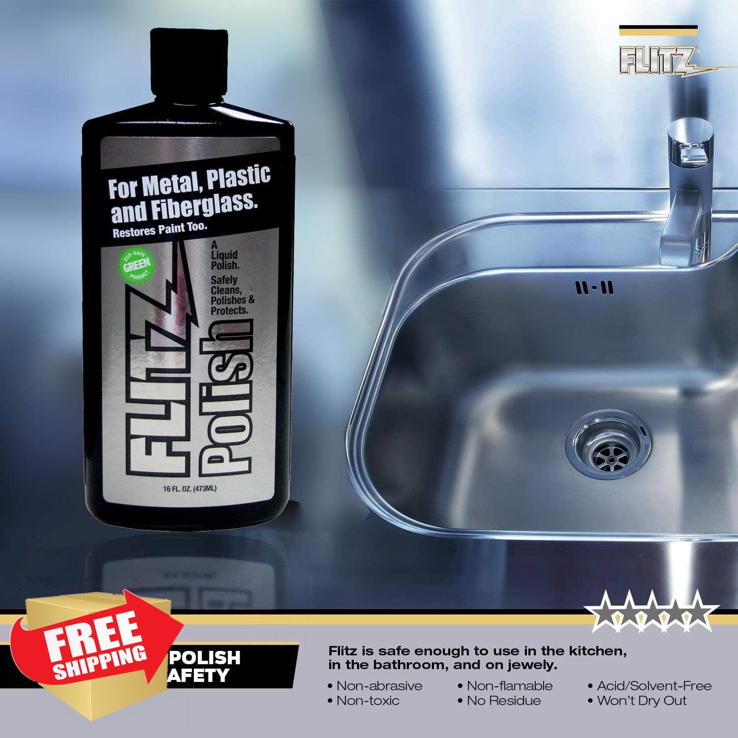 FLITZ Metal Polish Liquid 7.6oz 6 Pack