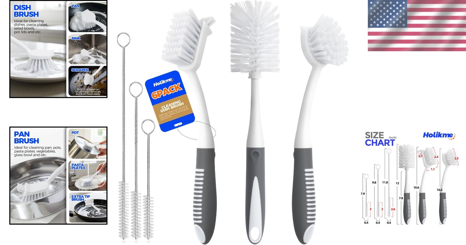 Dish Brush Set with Bottle Pan and Straw Brushes Kitchen Cleaning Tools