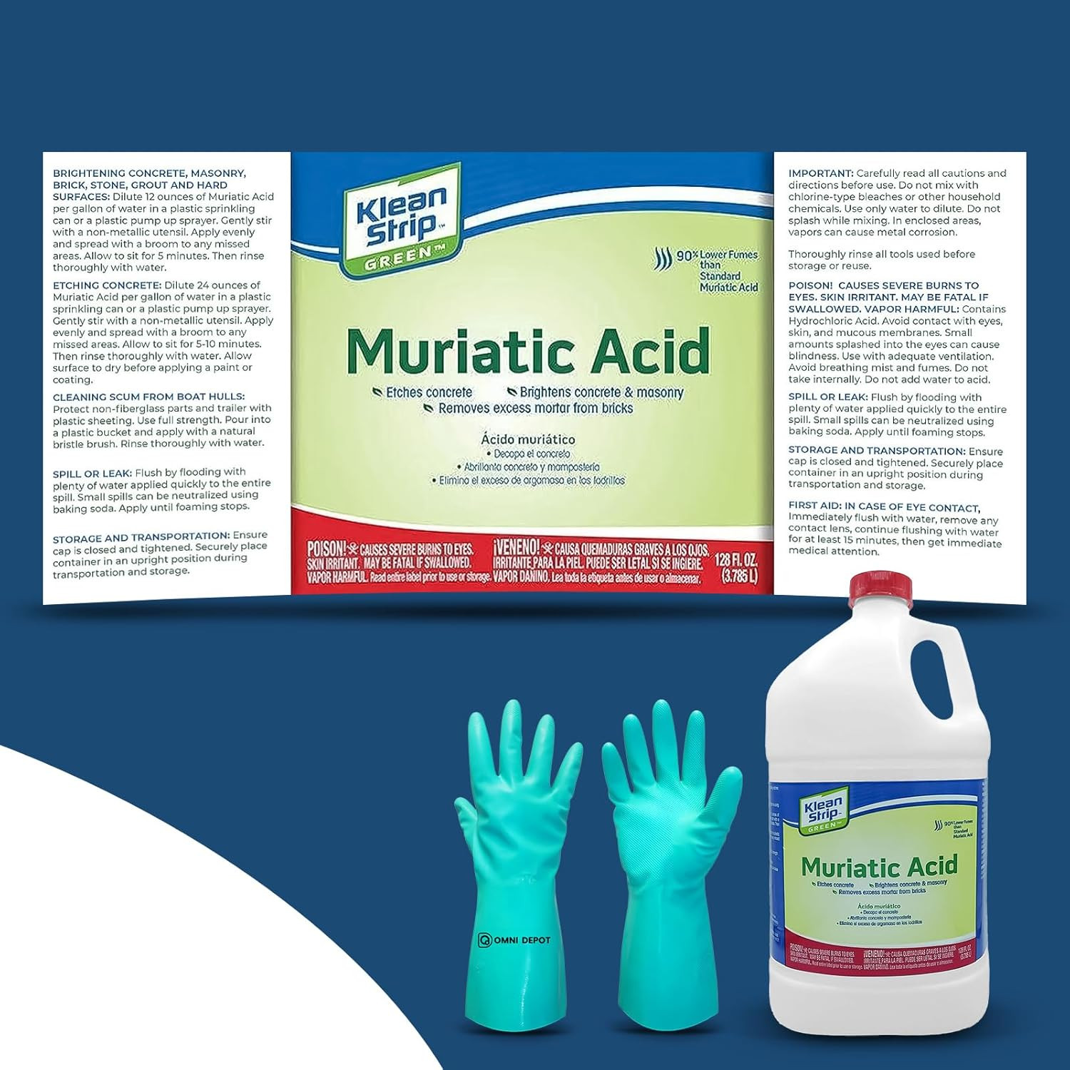 Low Fume Concrete Etcher Klean Strip Green Muriatic Acid– Heavy Duty Concrete, B