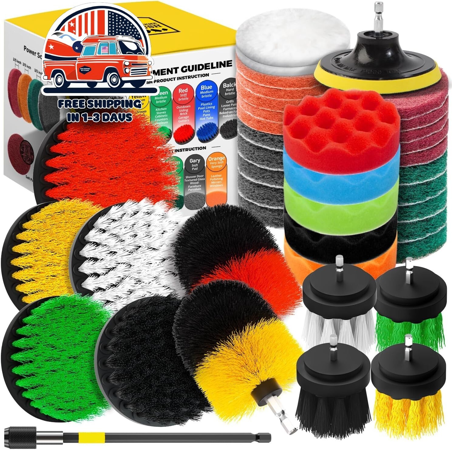 Juego De 40 Cepillos De Taladro Para Limpieza Kit De Esponja Accesorio Prolongad