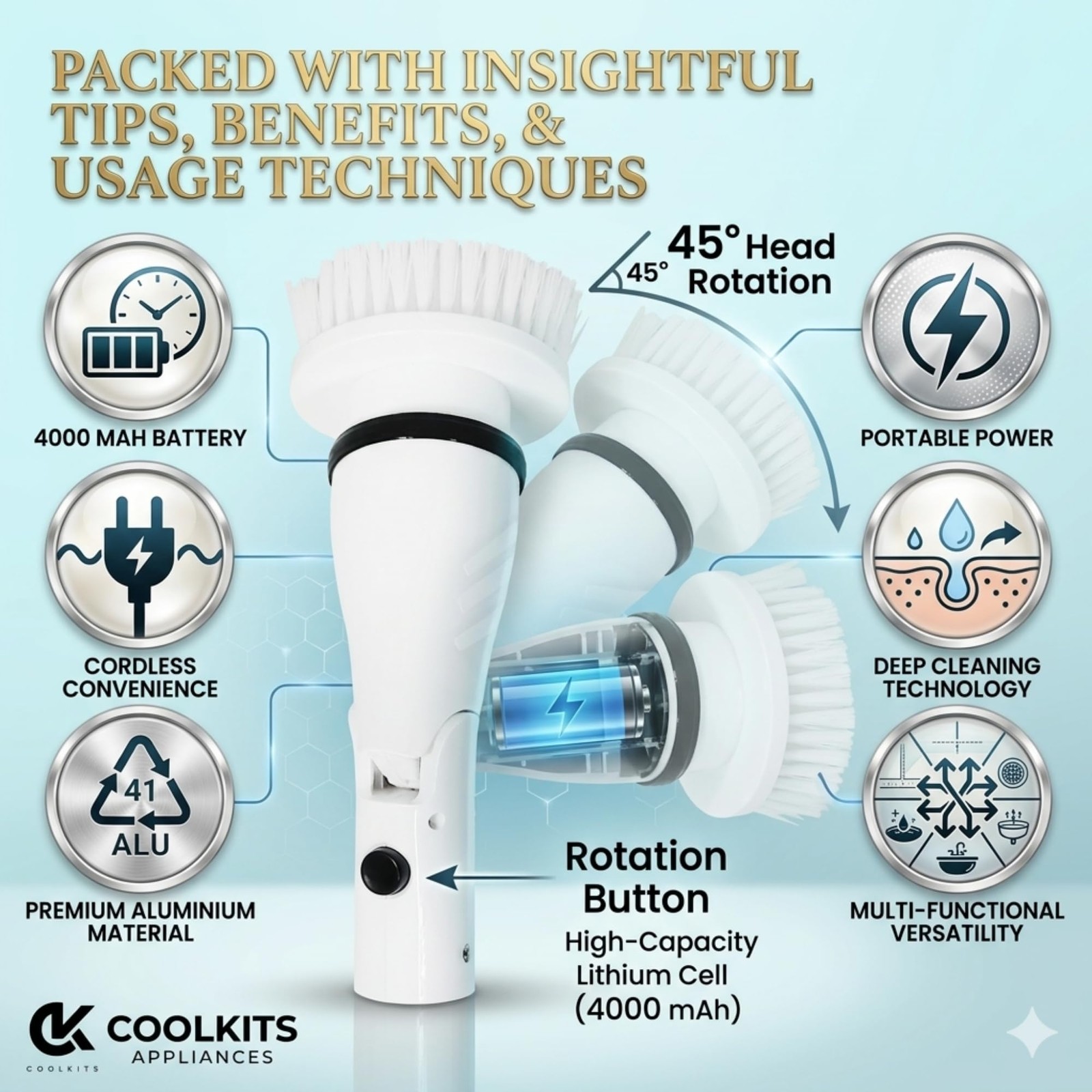 Electric Spin Scrubber, Full-Body IPX7 Waterproof Cordless Bathroom Scrubber,…