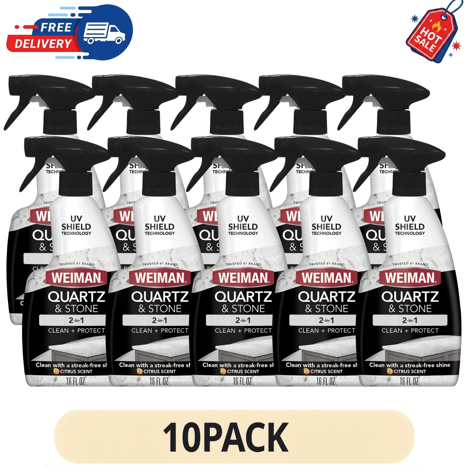 10 Pack Weiman 2 in 1 Quartz Stone Cleaner UV Protection Spray 16 oz