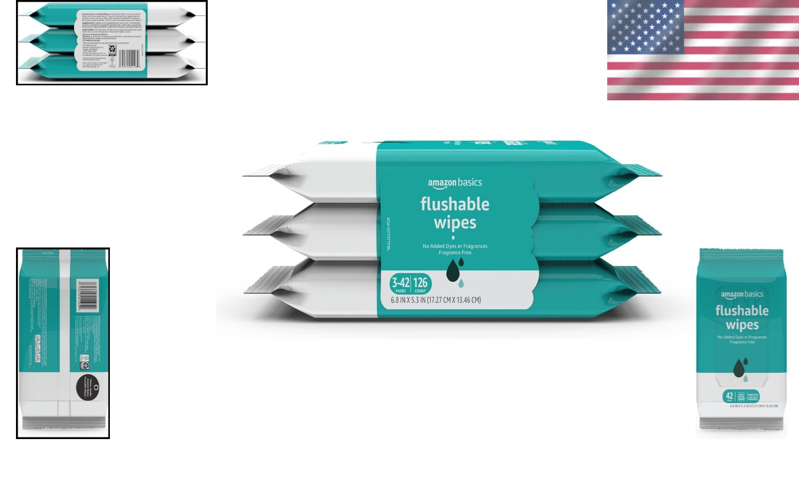 3 Packs of 42 Biodegradable Flushable Wipes for Sensitive Skin – Fragrance-Free